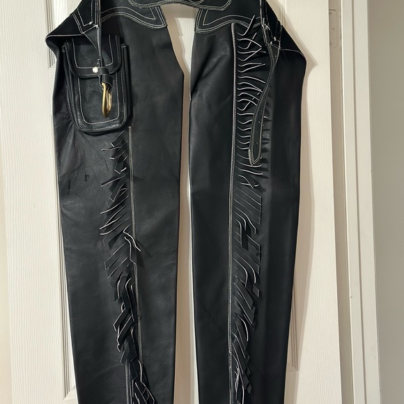 #96 Black Leather Riding Chaparreras - Picture 2 of 13